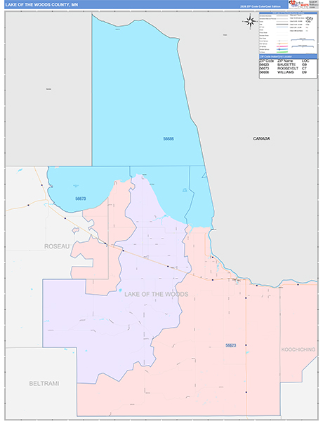 Lake of the Woods County, MN Zip Code Map